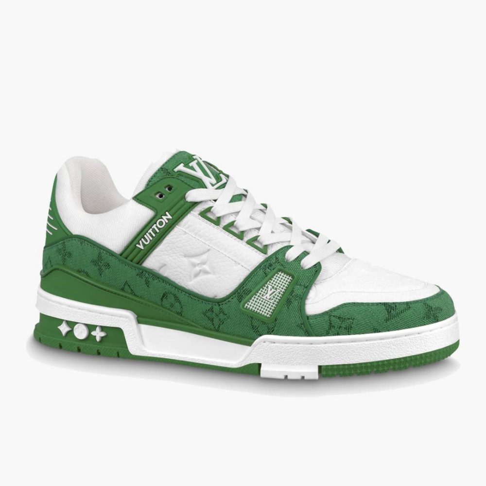 LV Trainer Green Monogram Denim White